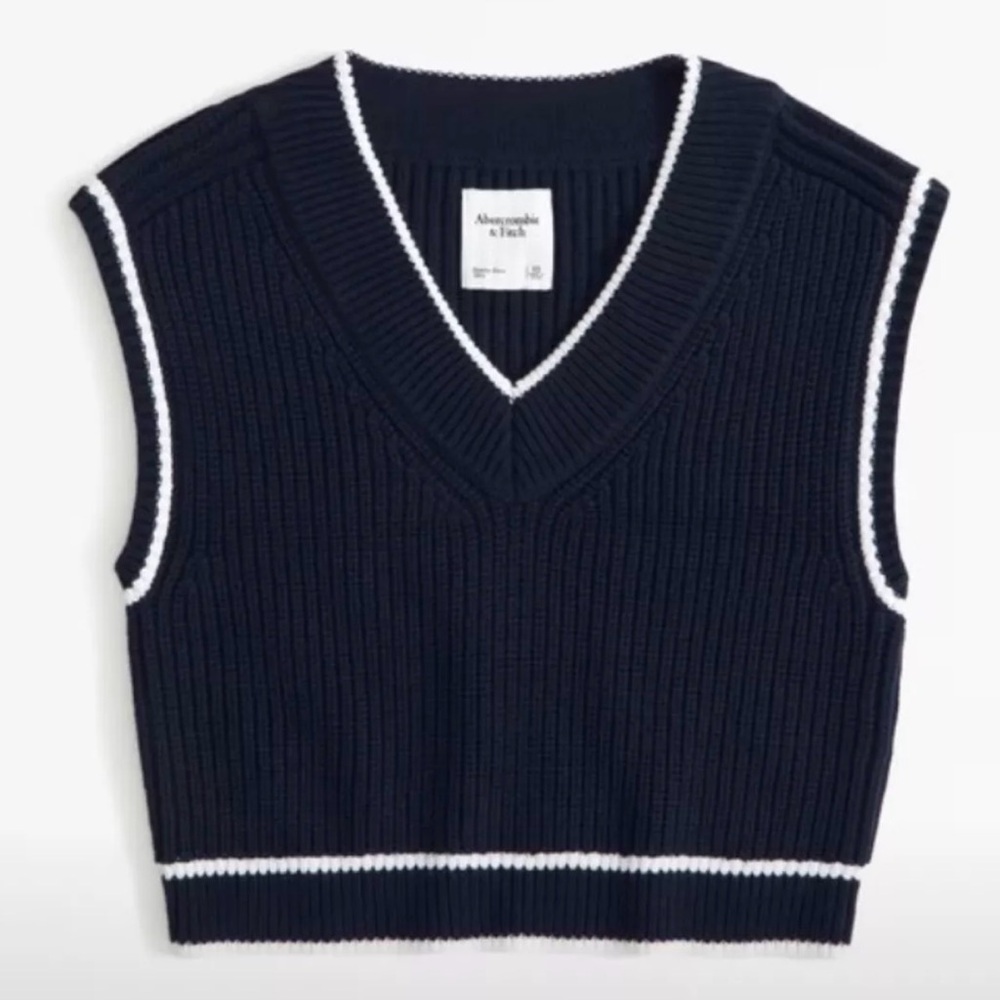 Abercrombie & Fitch Navy and White V-Neck Sweater Vest